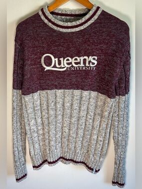 Bruzer Queen’s University Sweater Size S Cotton Crewneck Cable Knit Pullover